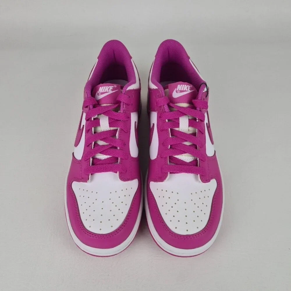 Nike Dunk Low BG White-Fuchsia Girls Sneakers SZ 5.5Y = 7 Womens